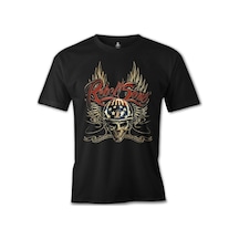 Motosiklet  Rebel Baskılı Siyah Erkek Tshirt 001