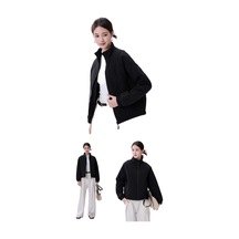 Kadın Retro Günlük Beyzbol Ceketi Sıcak Elmas Desenli Pamuklu Mont Siyah