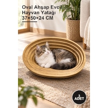 3 Adet Oval Ahşap Evcil Hayvan Yatağı 37 50 24 Cm