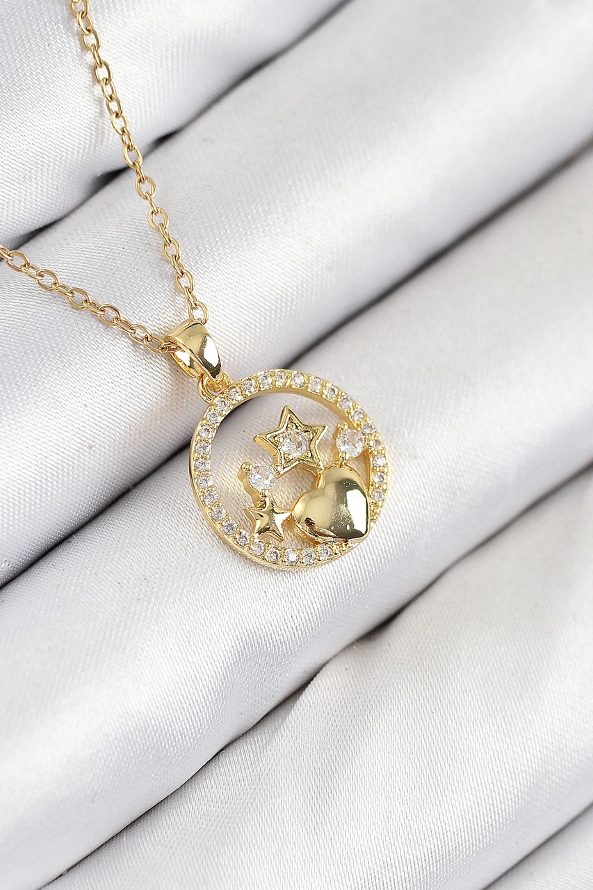 Dodes Dodes 316l Çelik Zirkon Taşlı Yıldız Ve Kalp Model Gold Renk Kadın Kolye Tg27bko10522 Çok renkli