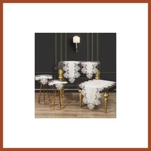 Bezos Çeyizlik Kayla Model Krem-gold 5 Parça Keten Dantelli Runner Seti Modern Salon Takımı Pro