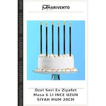 Özel Seri Ev Ziyafet Masa 6 Lı İnce Uzun Siyah Mum 20cm