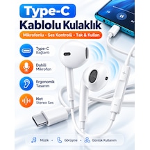 Type-c Girişli Kablolu Kulaklık Mikrofonlu Kulak İçi Kulaklık Ses Kontrol Tuşlu Telefon Tablet Uyumlu Usb-c Kulaklık