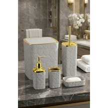 Makri Home 5 Parça Banyo Seti, Kalp Desenli, Gri Gold, Kare, Click Kapaklı, Hacim: 8 Litre Altın - Gri