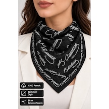 Herşeynota Atatürk İmza Desenli Siyah Pamuk Fular 52x52 Cm Çok Amaçlı Bandana Okul, Etkinlik, Tören, Gösteri Çok Renkli