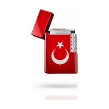 Lüks Premium Serisi Özel Tasarım Türkiye Ay Yıldız Temalı Desenli Çakmak-özel Çakmak Kutusu Kırmızı