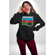 Azerbeycan Bayrak Ülke Kadın Erkek Siyah Kapüşonlu Sweatshirt Hoodie Siyah