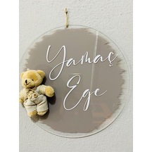 İsme Özel 30 Cm Şeffaf Pleksi Bebek Kapı Süsü Hastane Odası Için Şık Tasarım Ayıcıklı Bej