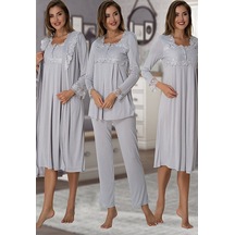 Effortt 2405-g Sabahlık Gecelik Pijama Gri