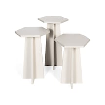 Hexa Altıgen 3lü Zigon Sehpa, Mantar Sehpa, Şık, Modern Bej