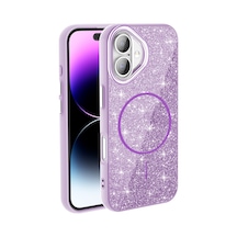 Zore İphone 17 Kılıf M-safe Şarj Özellikli Parlayan Simli Nvth Okso Kapak - Derin Mor
