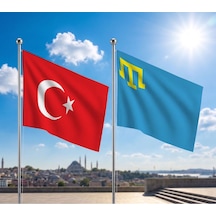 Kırım Hanlığı Bayrağı Ve Alpaka Kumaş Türk Bayrağı 2'li Set 70x105cm Diğer