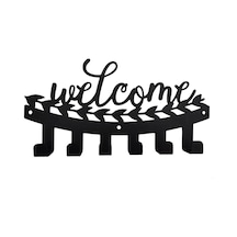 Aju Welcome Yazılı Duvar Askısı - Dekoratif Metal Askılık - Elbise Askısı Duvara Monte Paslanmaz Siyah Siyah