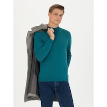 Cacharel Açık Petrol Slim Fit Bisiklet Yaka Basic Triko Kazak