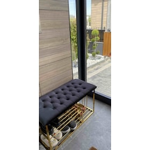 Kapitoneli Kapı Önü Metal Puf Bench Ayakkabılık Mavi