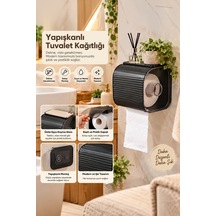 Porsima 5351 Still Yapışkanlı Banyo Tuvalet Kağıtlığı - Duvara Monte, Kapaklı Ve Raflı Tuvalet Kağıdı Aparatı Siyah
