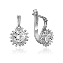 Gümüş Mengeçli Yuvarlak Kesim Küpe Gümüş