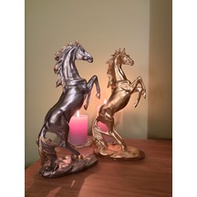 2'li Şahlanan At Dekoratif Heykeli / Biblo Seti Antrasit & Altın Yaldızlı 35x24 Cm