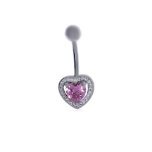 Kadın Pembe Taşlı Kalp Model Çelik Piercing