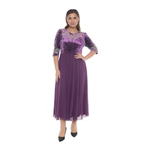 Nakışlı Büyük Beden Abiye Elbise F10 2334 Mor