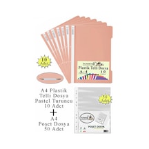 Telli Dosya Plastik A4 10 Lu Ve Poşet Dosya 50 Li 1 Paket Ekonomik Kaliteli Şeffaf Kapak Telli Dosya Okul Büro Ofis Turuncu - Siyah