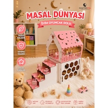 Ahşap Oyuncak Ev Çocuk Oyun Evi Bebek Evi Kız Çocuk Oyun Alanı 2 Kat Doğal Ev