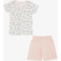 Breeze Kız Bebek Şortlu Pijama Takımı Kedicik Desenli 9 Ay-3 Yaş, Beyaz-beyaz Beyaz