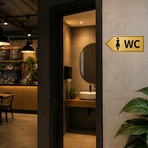 Wc Yön Tabelası Metal Levha 20x10 Cm Gold Renk Tuvalet Yönlendirme Levhası Sol Ok Bayan