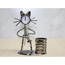 Tedar Metal Saksafon Çalan Kedi Müzisyen Saat Ve Kalemlik Alk4346 Najmaddin Standart