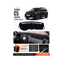 Cıtroen C5 Aircross 2018-2026 Uyumlu Torpido Örtüsü, Torpido Kılıfı - Siyah Mavi