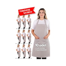 10 Adet Simple Ayarlanabilir Askılı Mutfak Önlüğü Açık Gri