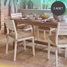 2'li Set 45x45 Cm Bej Bağcıklı Sandalye Minderi - Pamuk Polyester Kumaş Kırpıntı Süngerli Bahçe Ve Mutfak Sandalye Minderi