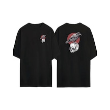 Thewert Unisex Karga Ve Skull Ön Arka Baskılı Sıyah Oversize T-shirt Siyah