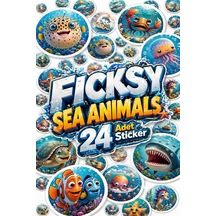 Sevimli Deniz Canlıları Sticker Seti - 24 Adet Balık, Yengeç, Ahtapot Yuvarlak Etiket Çıkartma Diğer