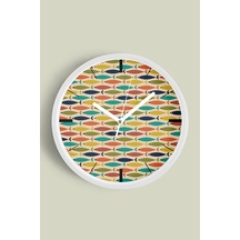 Renkli Balık Modern Tasarım Duvar Saati - 25cm - Önü Camlı Beyaz Kasa - Sessiz Mekanizma-jh0092 Beyaz