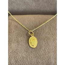 925 Ayar Gümüş Gold Renginde Zincirli Fatma Ana Eli Gümüş Kolye