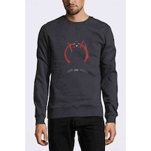 V For Vendetta 3 Baskılı Füme Antrasit Erkek Örme Sweatshirt