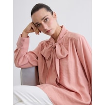 Lcw Studıo Pembe Fular Yaka Büzgülü Oversize Bluz