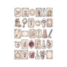 30 Adet Vintage Suluboya Çay Saati Sticker Seti - Ajanda Scrapbook Defter İçin Çok Renkli