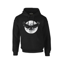 Raven Bird Wings And Moon Siyah Erkek Fermuarsız Kapşonlu 001