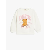 Koton Ayıcık Baskılı Bisiklet Yaka Uzun Kollu Sweatshirt Ekru 5wkg10662ak Ekru
