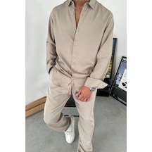 Taş Tensel Kumaş Basic Relaxed Gömlek Taş