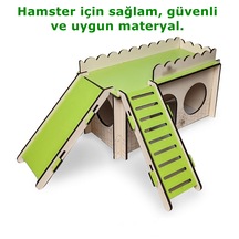 Merdivenli Kaydıraklı Oyun Alanı Hamster Oyuncağı Yuvası 20x10x11 Cm-renk Yeşil