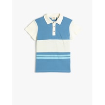Koton Polo Tişört Kısa Kollu Renk Bloklu Düğmeli Pamuklu Mavi 3skb10363tk Mavi