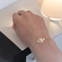 V Harfine Özel 14 Ayar Altın Plakalı Zincirli Hamsa Motifli Hediye Bileklik-497harf V