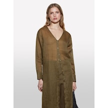 Sisley %100 Rami Manşetli V Yaka Uzun Gömlek Kadın Yeşil Gömlek - 325p5xjzlq096 Haki Yeşili