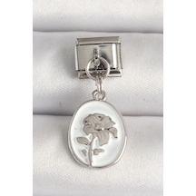 316l Çelik Gümüş Renk Çiçek İşlemeli Beyaz Portre Model Nomination Charm Çok Renkli