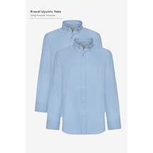 AC&Co / Altınyıldız Classics Erkek Mavı 2'li Pamuklu Kolay Ütülenebilir Slim Fit Dar Kesim Oxford Gömlek Paketi Mavi