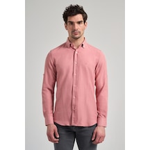 İmza Pembe Kısalabilir Kol Düz Gabardin Düğmeli Yaka Cepsiz Casual Slim Fit Gömlek 1004250124 965 Pembe