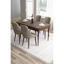 Canisa Tia Serisi 80x132 Açılabilir Mdf Mutfak Masası Takımı Barok Desen Masa 4 Cappucino Sandalye Masa Barok Ahşap Desen Sandalye Cappucino